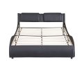 Queen Size Upholstered Faux Leather Platform Bed with LED Light Bed Frame with Slatted